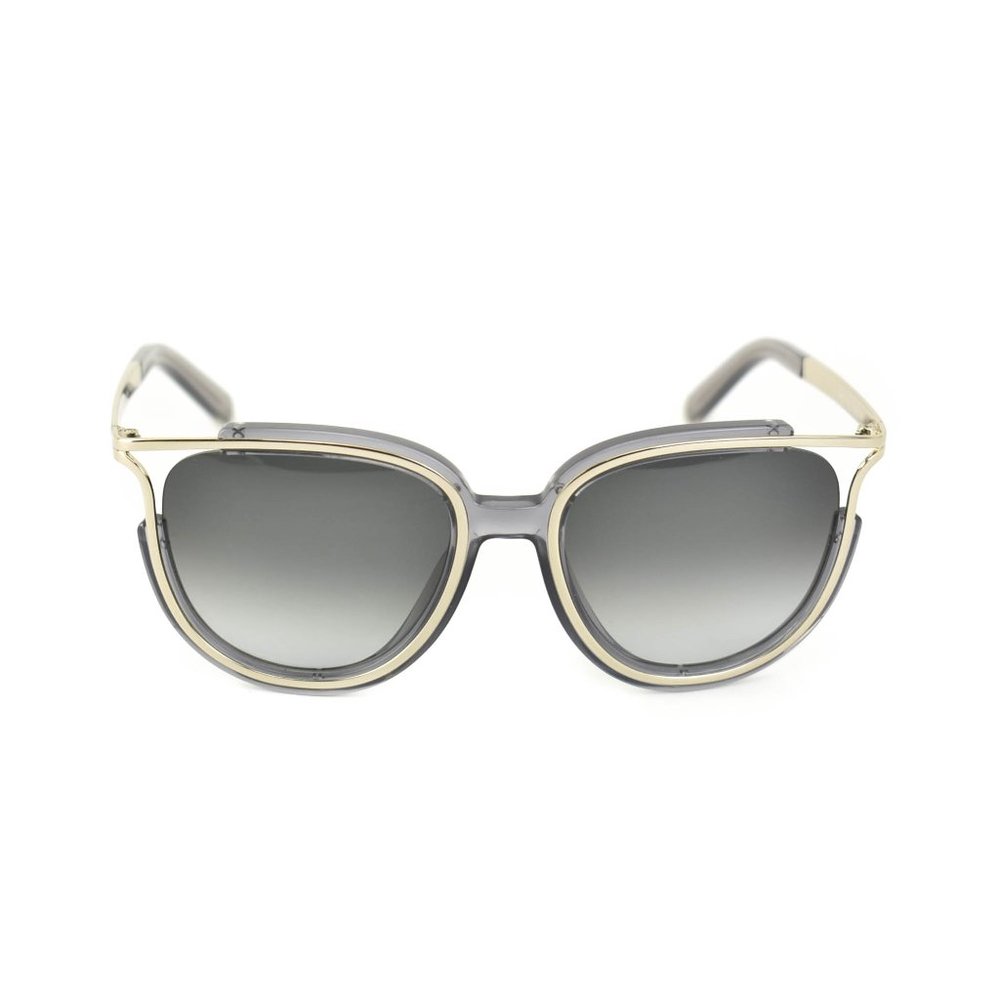 CHLOE: Translucent Gray/Pale Gold Logo Sunglasses - Picture 4 of 8